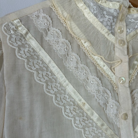 Vintage 70’s Jessica's Gunne Sax Gauzy Cream Lace Edwardian Prairie Blouse - Picture 5 of 12